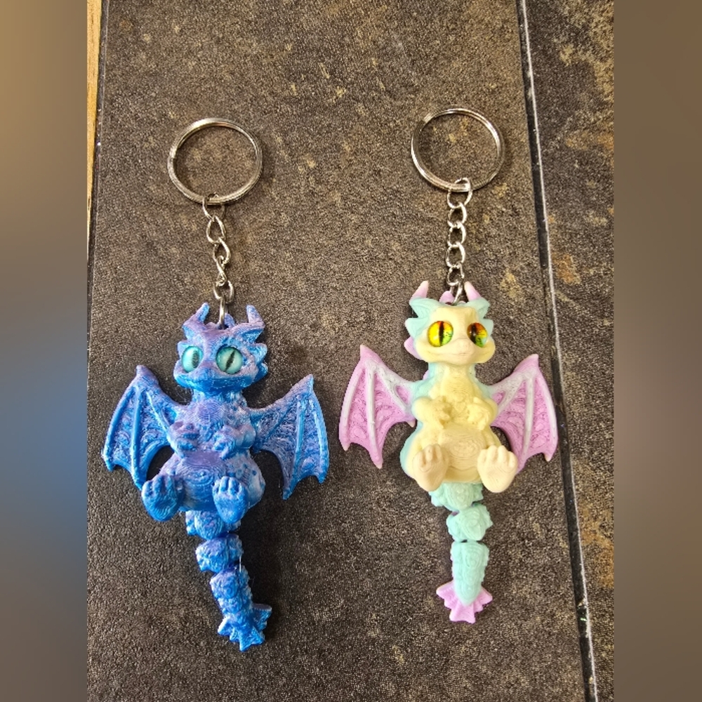 1. Colorful Dragon Keychain blue or yellow nip=3d filament printed fun charms.